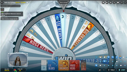 Gameplay di Ice Fishing - schermata principale con ruota della fortuna
